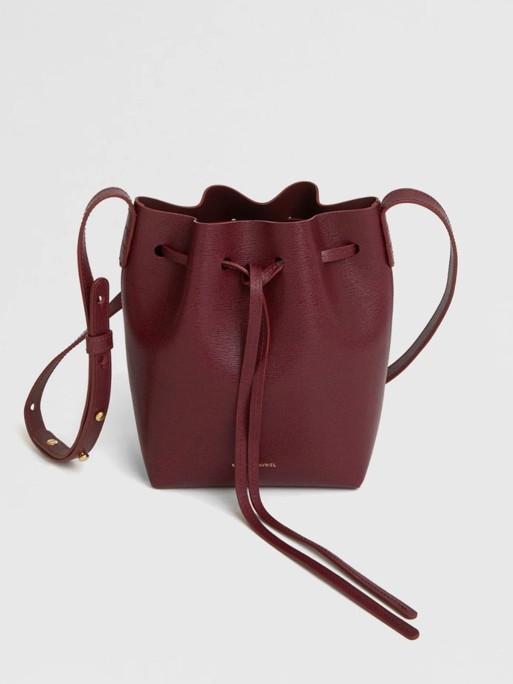 Mansur Gavriel Claret Red Textured Leather Mini Crossbody Bucket Bag - Picture 7 of 15